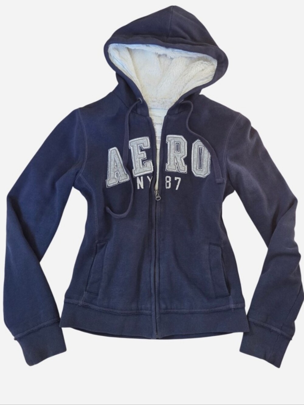 Aeropostale Navy Blue Hoodie W Faux Fur Lining